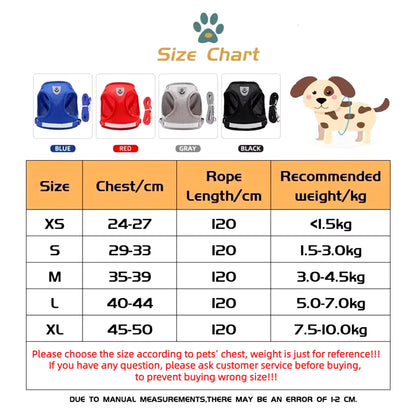 Dog Harness Lead Leash Set Adjustable Reflective Escape Proof Pet Mesh Vest Harness Puppy Dog Collar Small Dog Cat Pet Supplies
