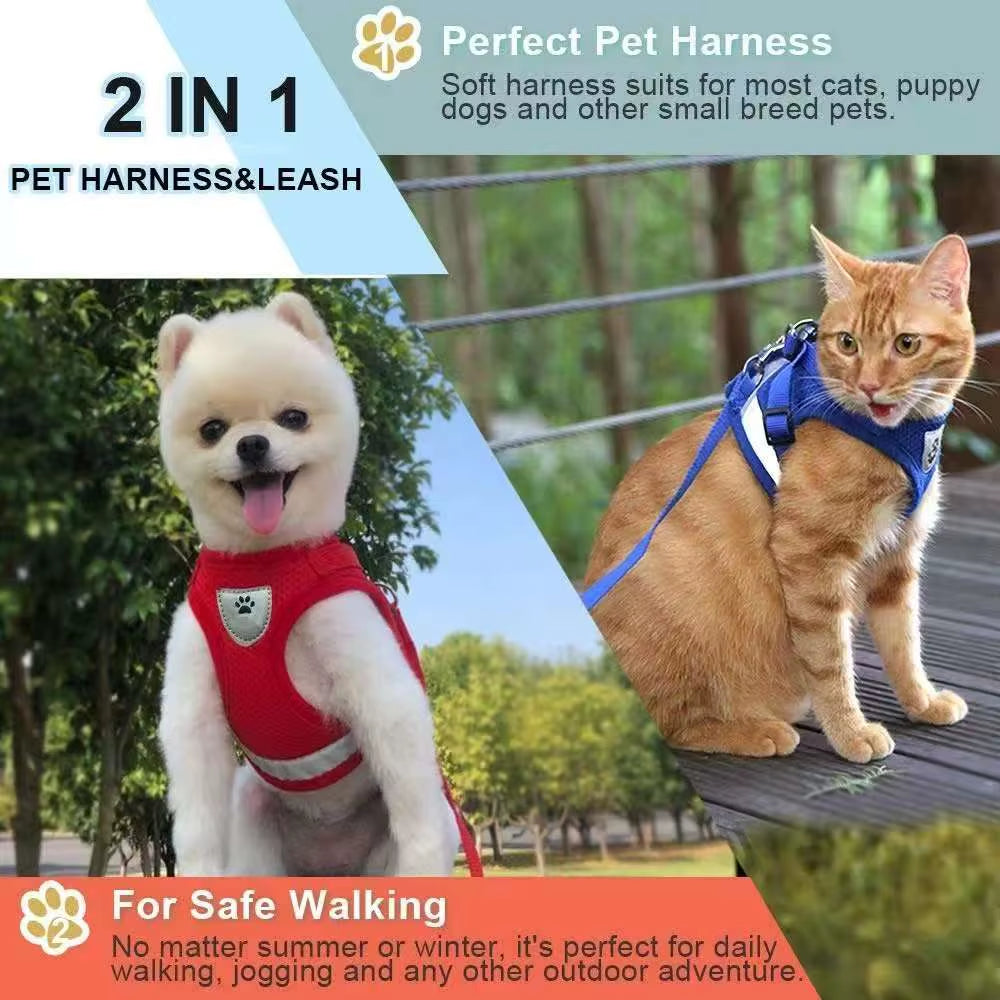 Dog Harness Lead Leash Set Adjustable Reflective Escape Proof Pet Mesh Vest Harness Puppy Dog Collar Small Dog Cat Pet Supplies